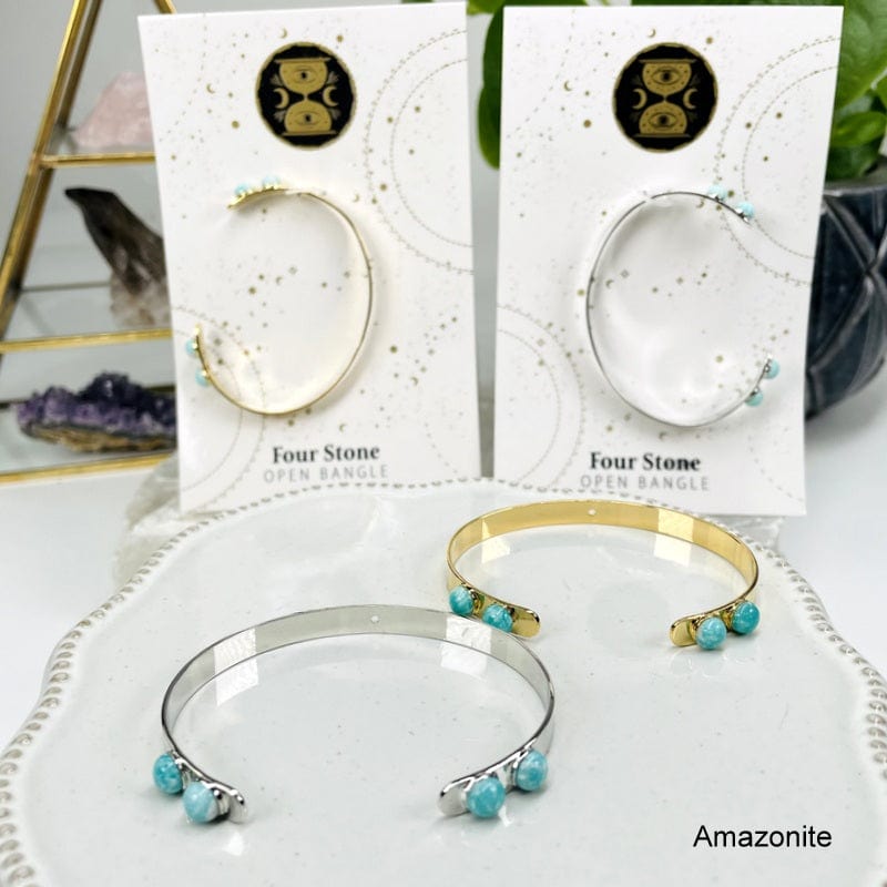 close up of the amazonite bracelets available in silver or gold 