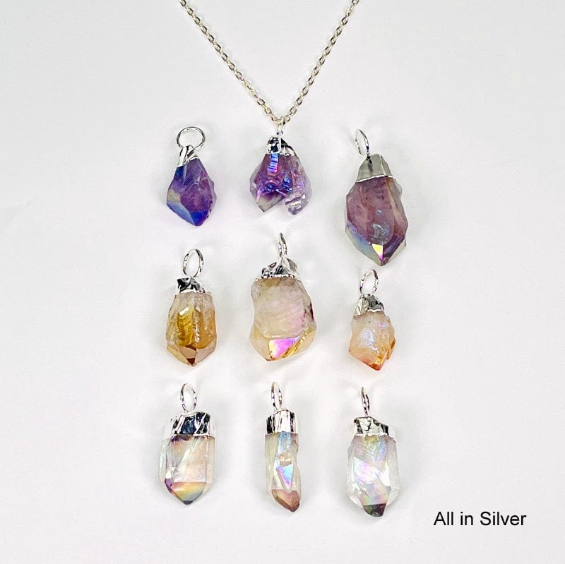 pendants available with an electroplated silver cap and hoop bail