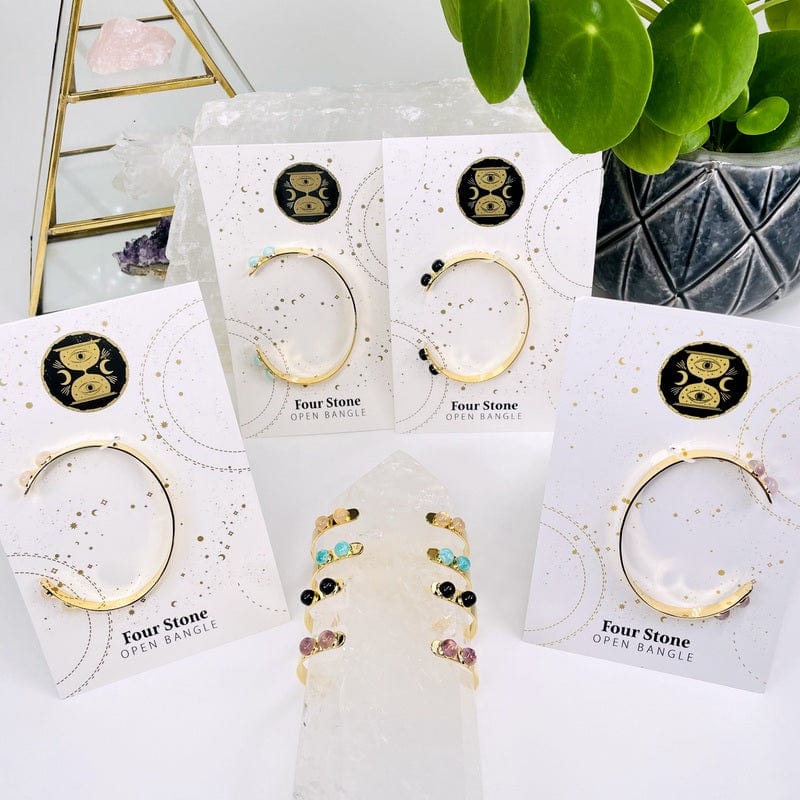 close up of the the bracelets available in gold