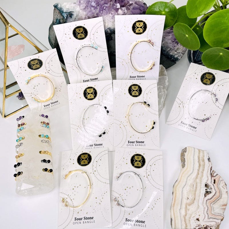 all of the bracelets displayed to show the differences in the color shades and electroplated finish