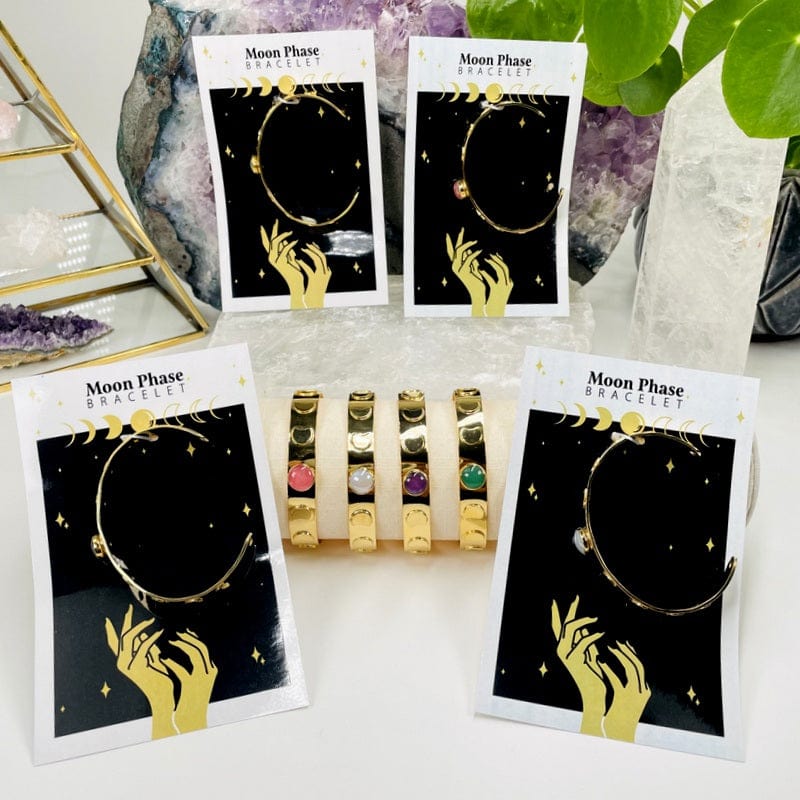 moon phase inspired bracelets displayed to show the differences in the stone types 