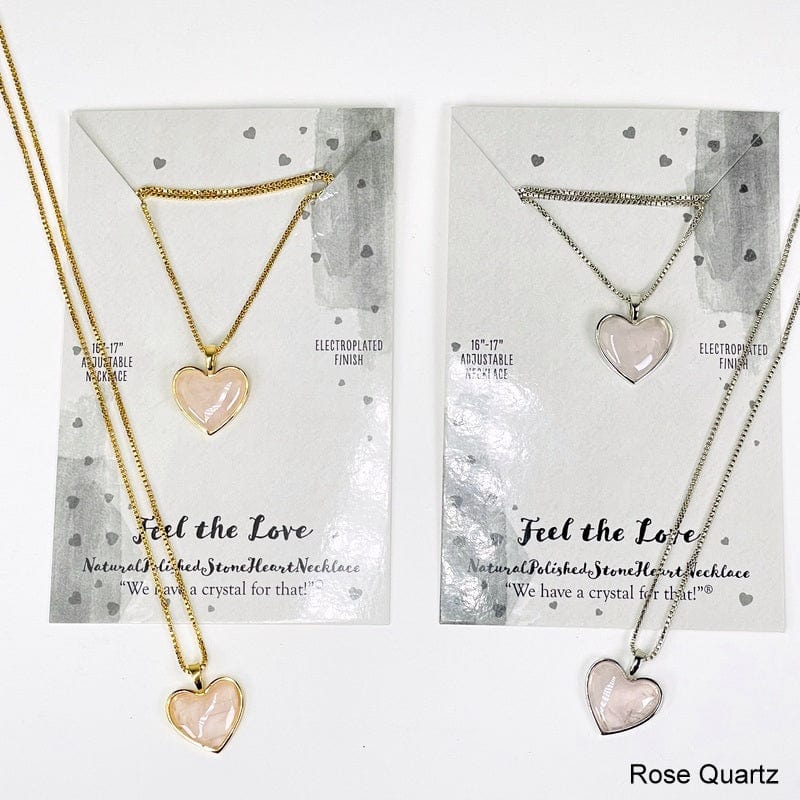 rose quartz heart shaped gemstone necklace electroplated in gold and silver