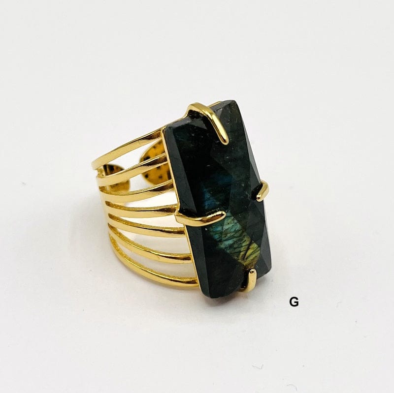 Rectangle Gemstone Cigar Band Ring - Gold Plated Adjustable Statement Ring