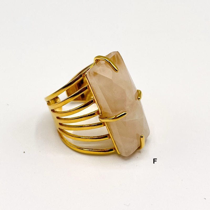 Rectangle Gemstone Cigar Band Ring - Gold Plated Adjustable Statement Ring