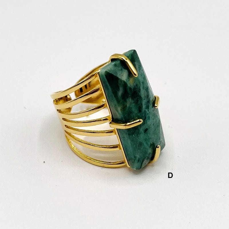 Rectangle Gemstone Cigar Band Ring - Gold Plated Adjustable Statement Ring