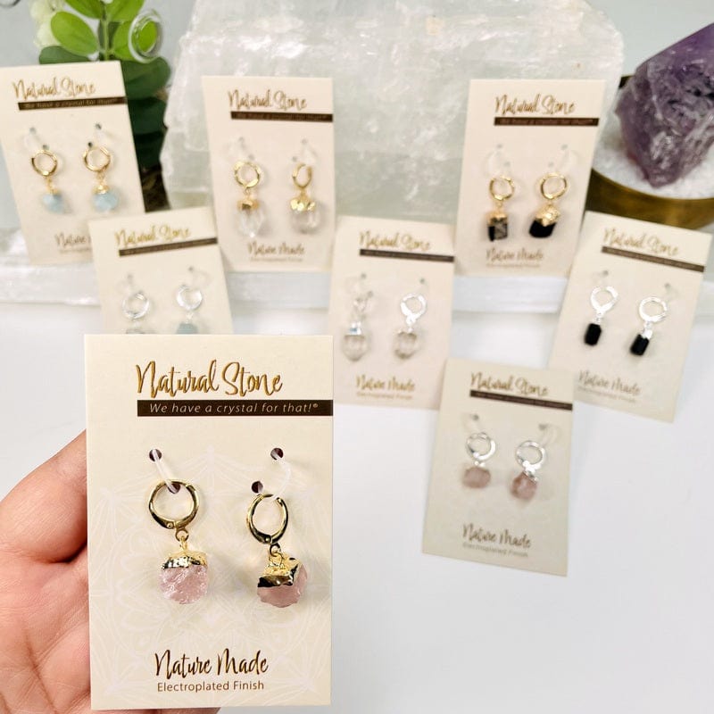 natural stone with an electroplated cap and hoop style earrings