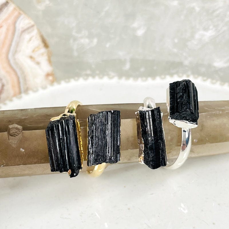 double point rings in tourmaline electroplated gold or silver