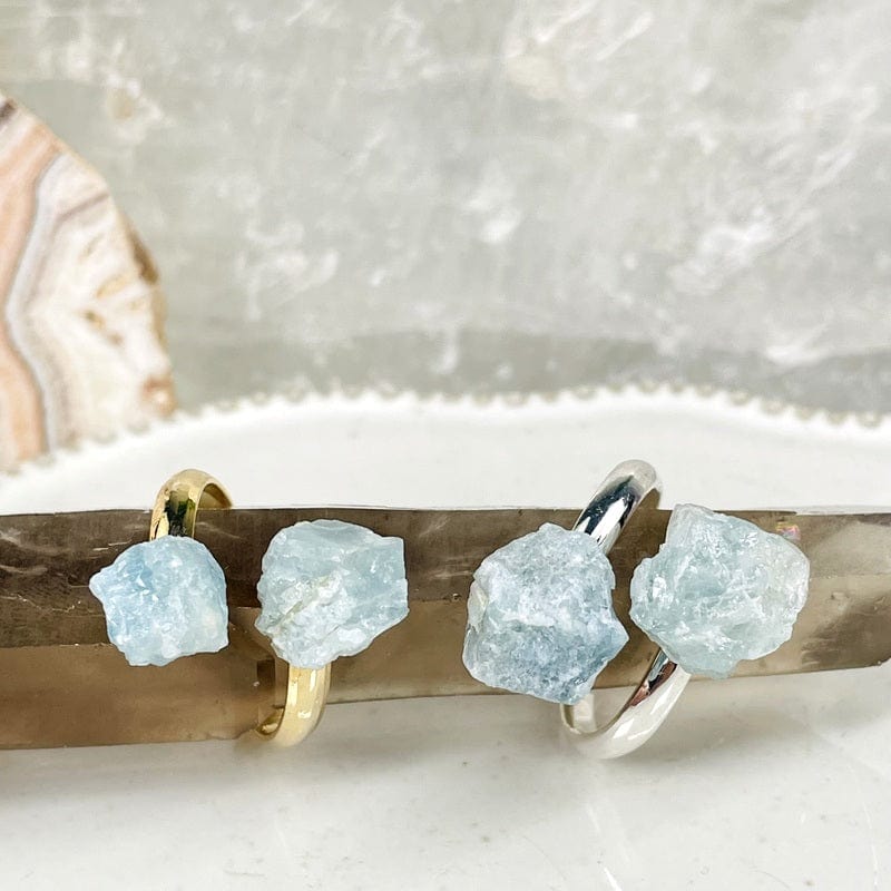 double point rings in aquamarine electroplated gold or silver