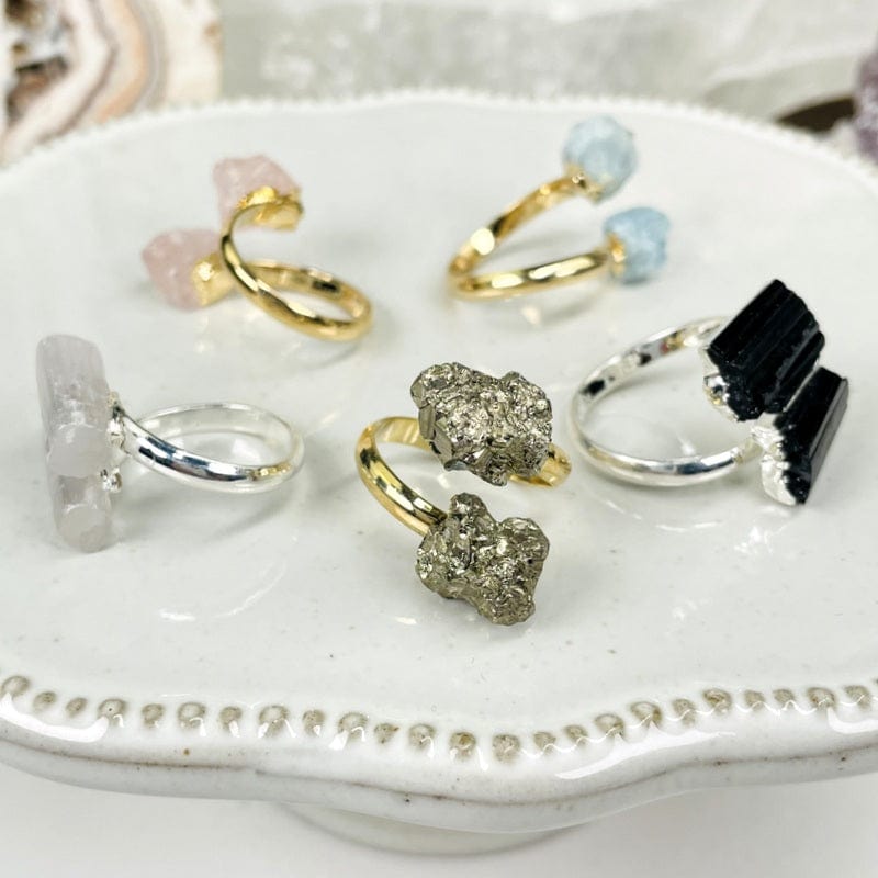 rings set up in different angles to show front side and back view 