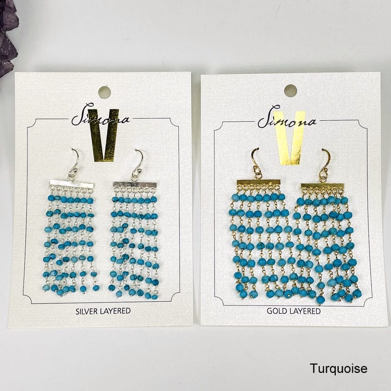 gold and silver turquoise gemstone cascade earrings