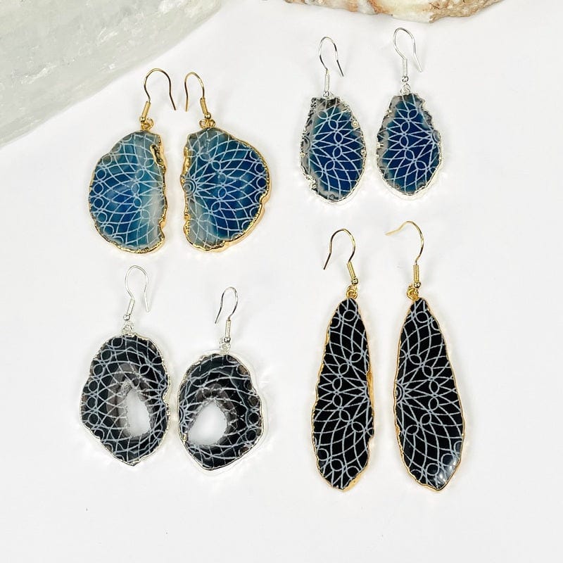 earrings displayed to show the differences in sizes and color shades 