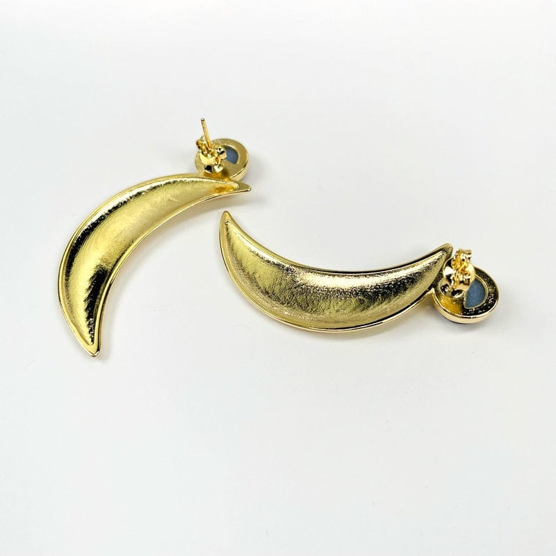 Moon Crescent Earrings with Druzy Accent showing the backside