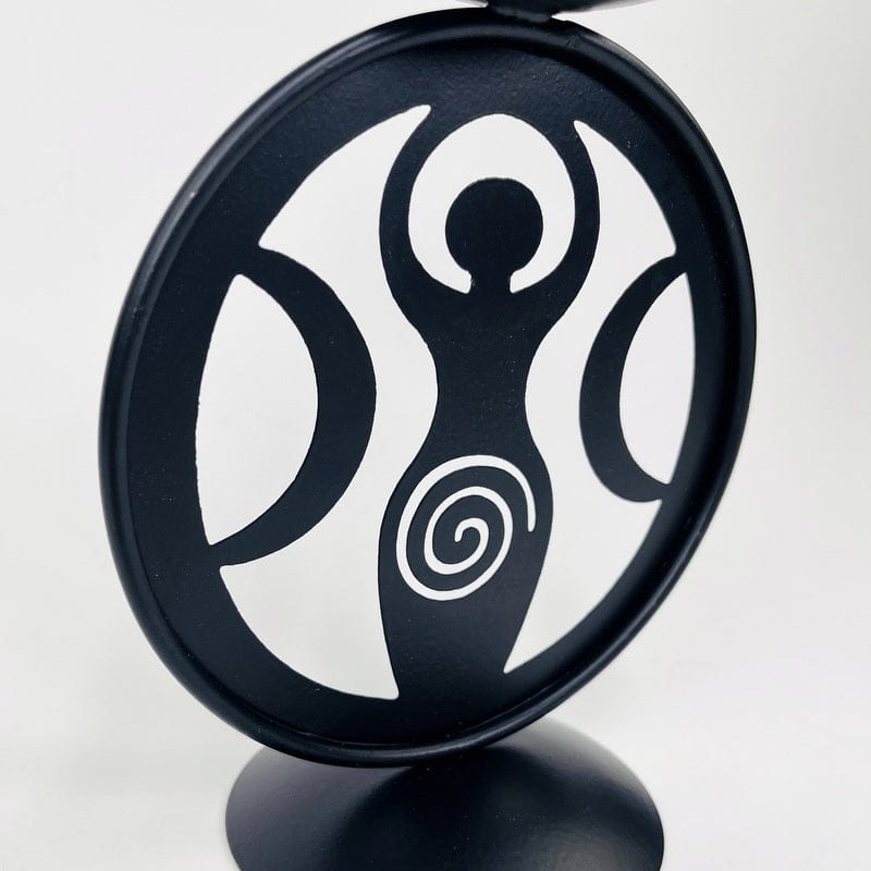 close up of the back of the earth goddess candle holder 