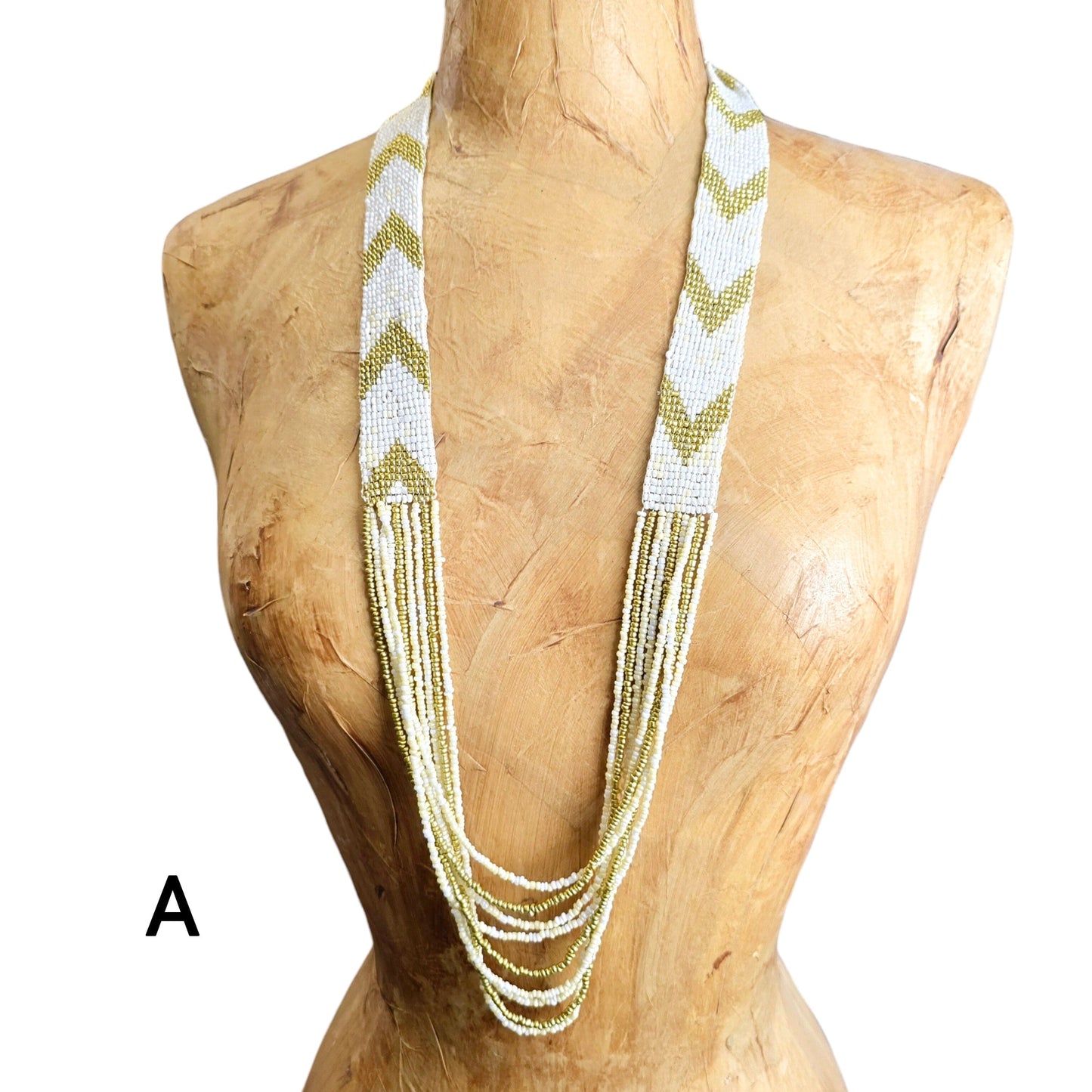 Seed Bead Necklace - Layered Multi Strand with Woven Chevron Pattern - You Choose Style variant A labeled on dressform