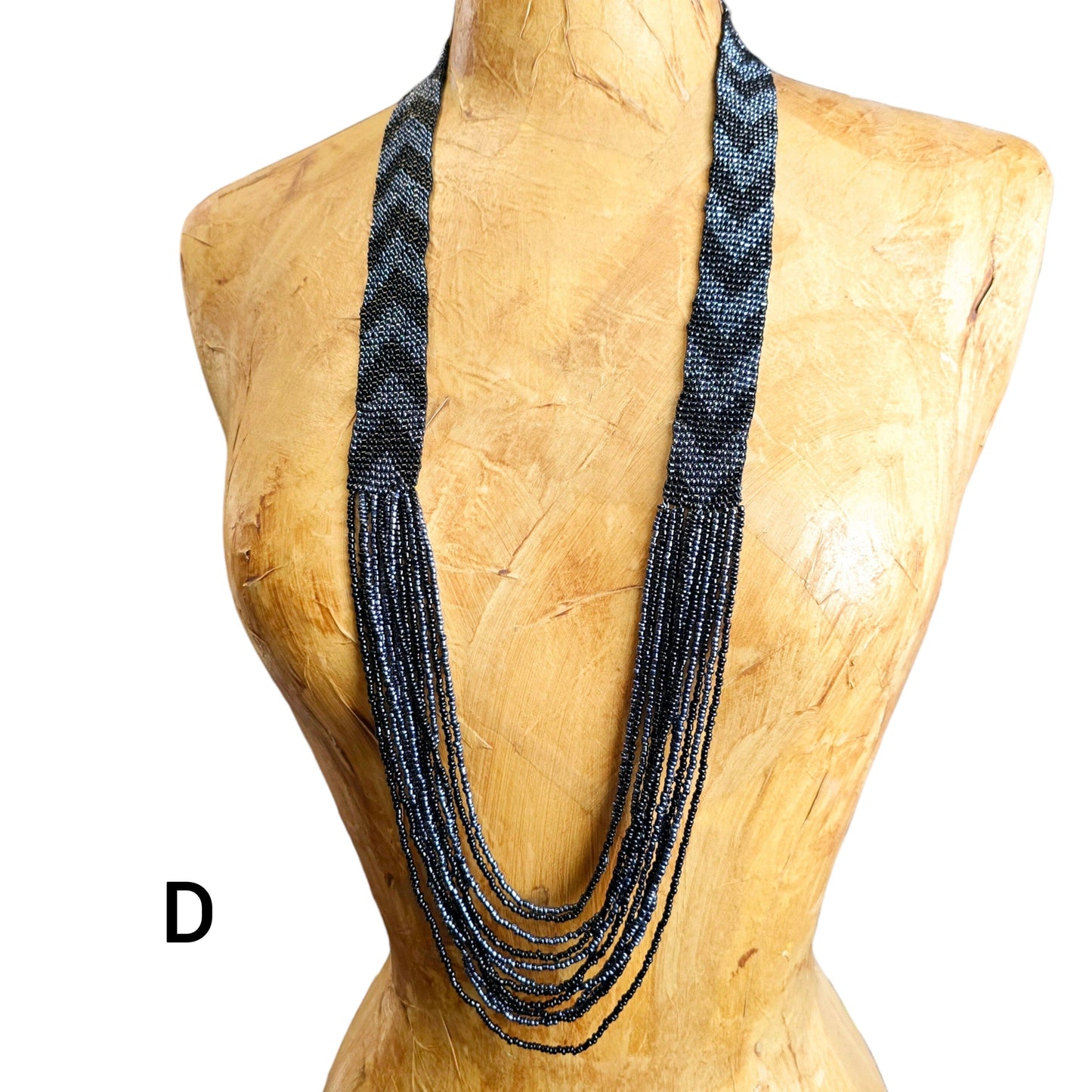 Seed Bead Necklace - Layered Multi Strand with Woven Chevron Pattern - You Choose Style variant D labeled on dress form