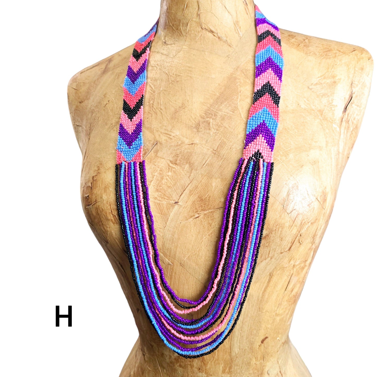 Seed Bead Necklace - Layered Multi Strand with Woven Chevron Pattern - You Choose Style variant H labeled on dress form