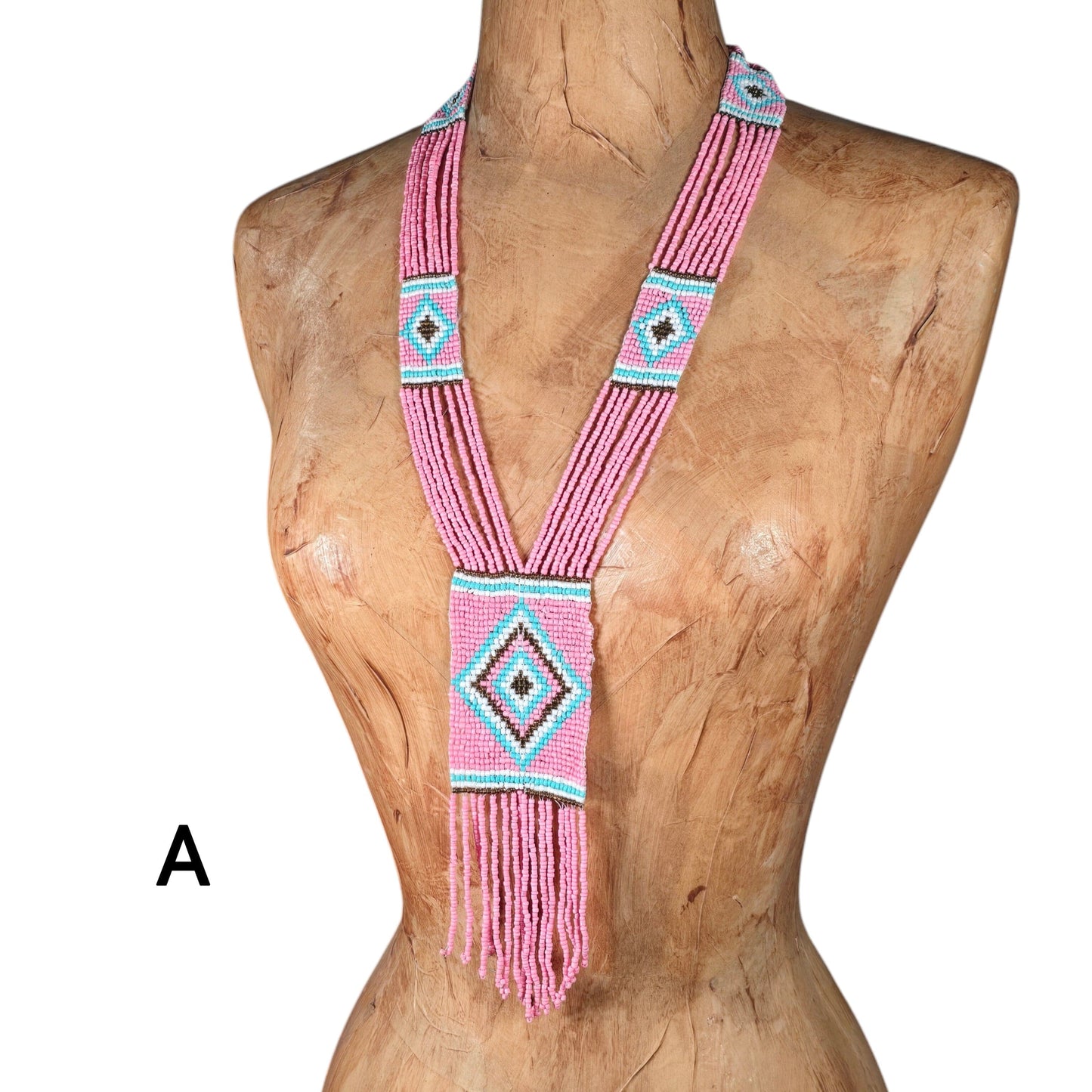 Seed Bead Necklace - Multi Strand with Woven Diamond Shapes on Rectangular Panels - You Choose Style variant A labeled