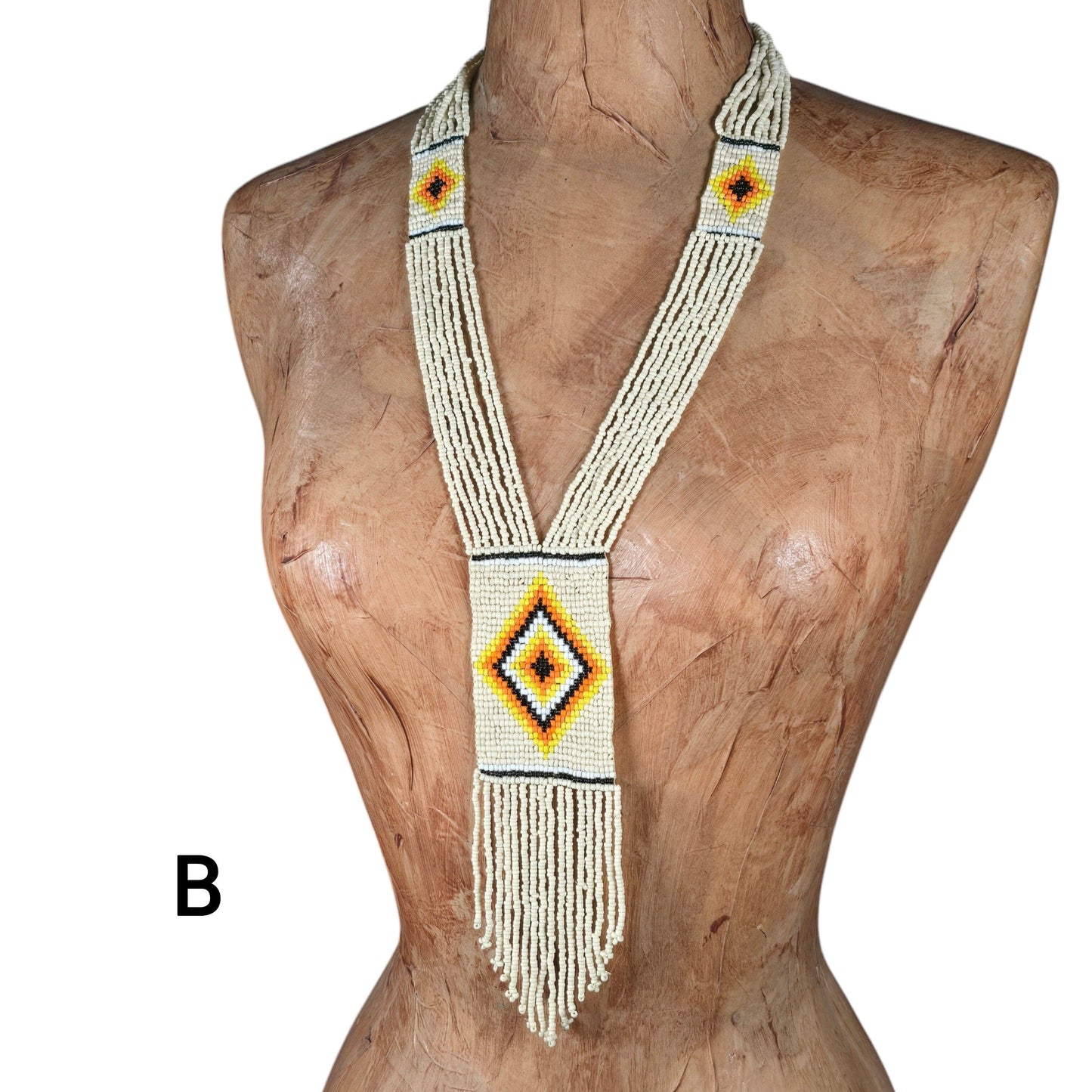 Seed Bead Necklace - Multi Strand with Woven Diamond Shapes on Rectangular Panels - You Choose Style variant B labeled