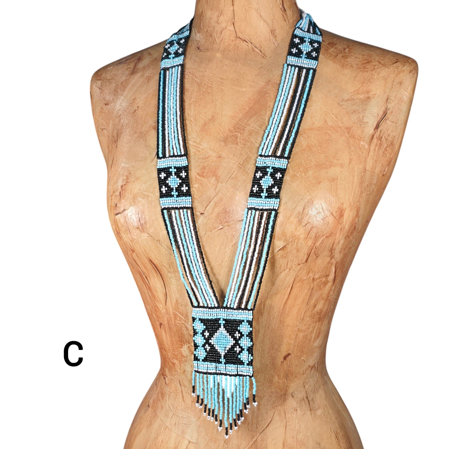Seed Bead Necklace - Multi Strand with Woven Diamond Shapes on Rectangular Panels - You Choose Style - variant C labeled