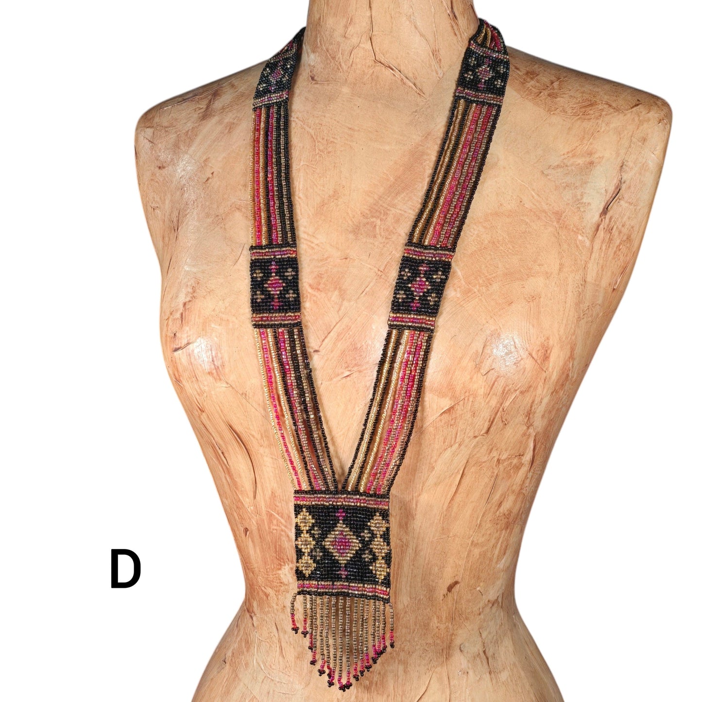Seed Bead Necklace - Multi Strand with Woven Diamond Shapes on Rectangular Panels - You Choose Style - variant D labeled