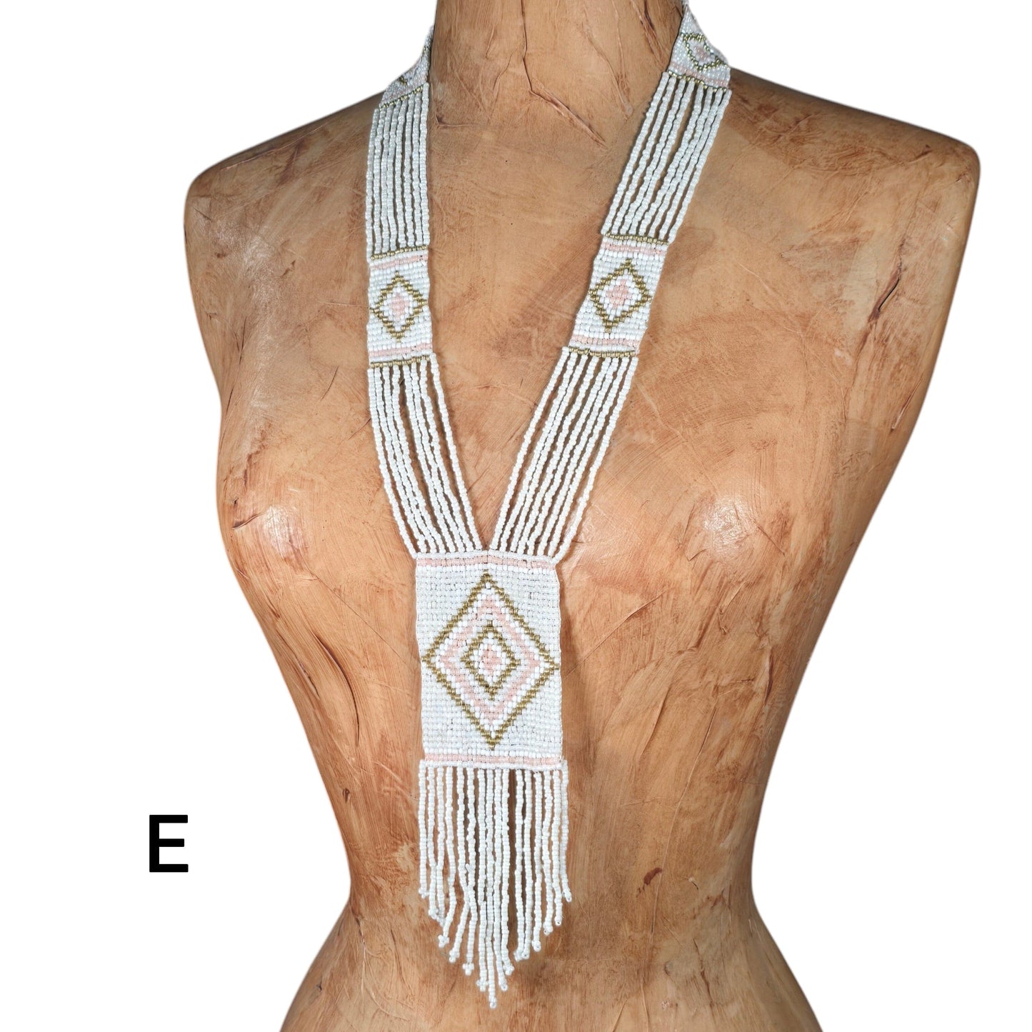 Seed Bead Necklace - Multi Strand with Woven Diamond Shapes on Rectangular Panels - You Choose Style - variant E labeled