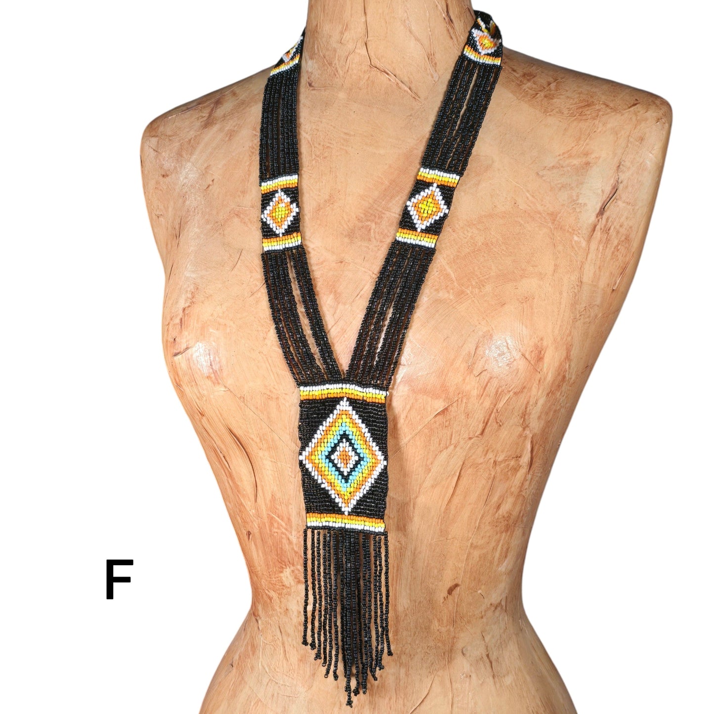 Seed Bead Necklace - Multi Strand with Woven Diamond Shapes on Rectangular Panels - You Choose Style variant F labeled