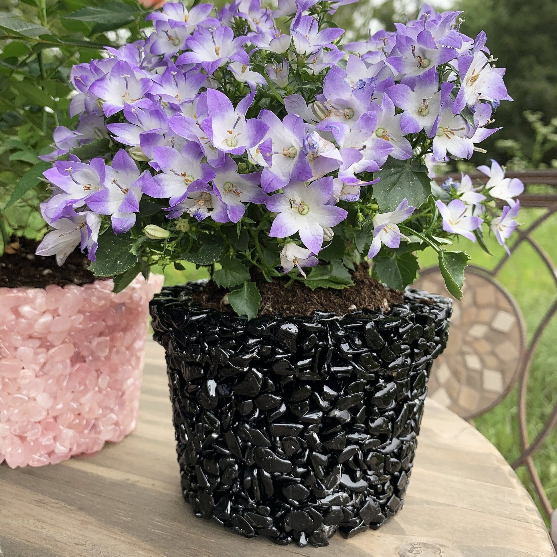 tumbled stone flower pot available in black tourmaline 