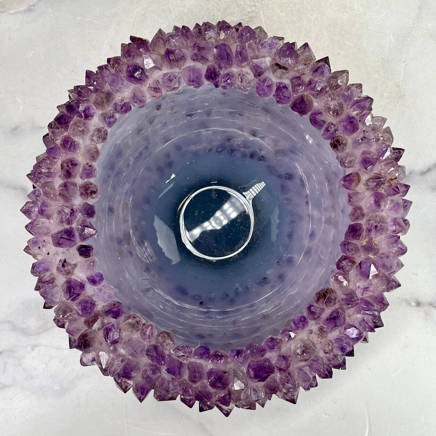 Amethyst Crystal Point Bowl - Handmade - Home Decor top view
