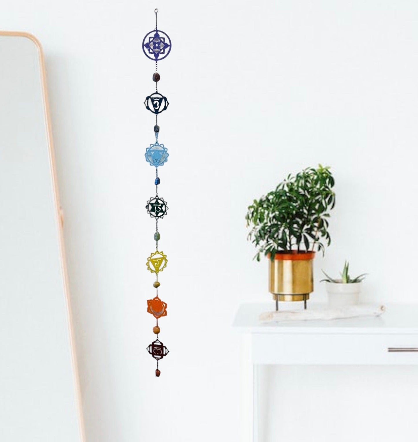 7 Chakras Metal Wall Hanger with Tumbled Chakra Stones