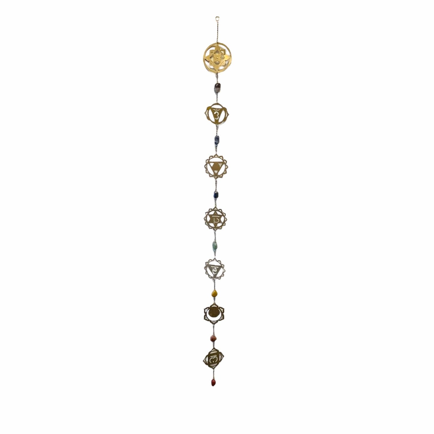 7 Chakras Gold Metal Wall Hanger with Tumbled Chakra Stones