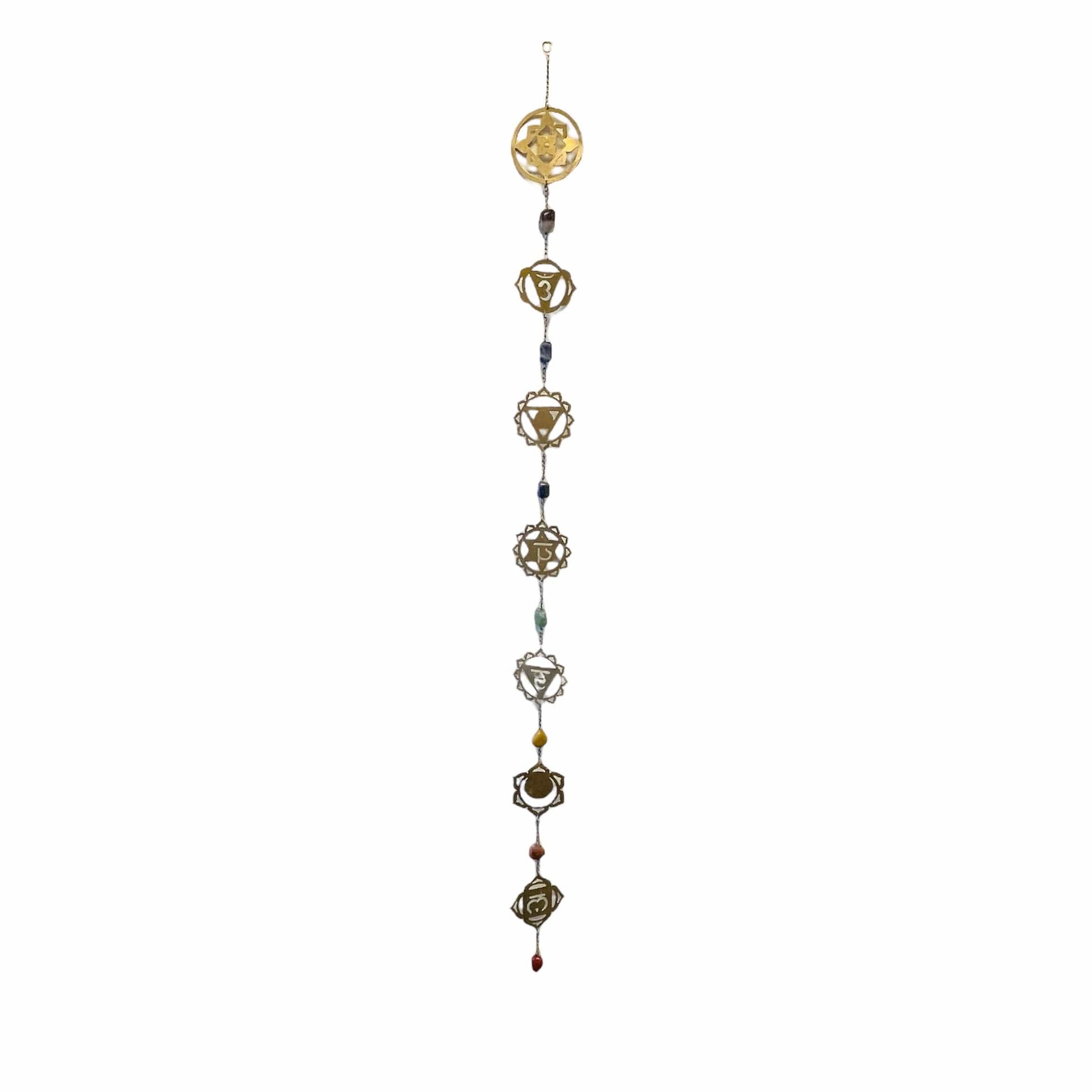 7 Chakras Gold Metal Wall Hanger with Tumbled Chakra Stones