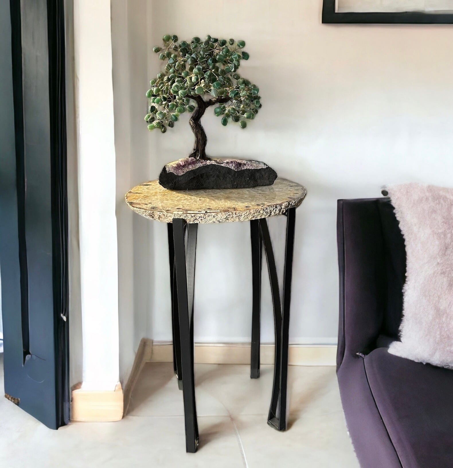 Natural Agate Crystal Table displayed as home decor 