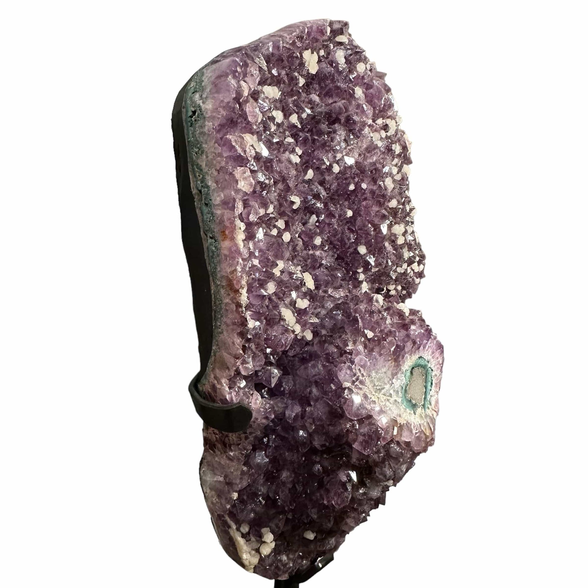 amethyst cluster with calcite formations 
