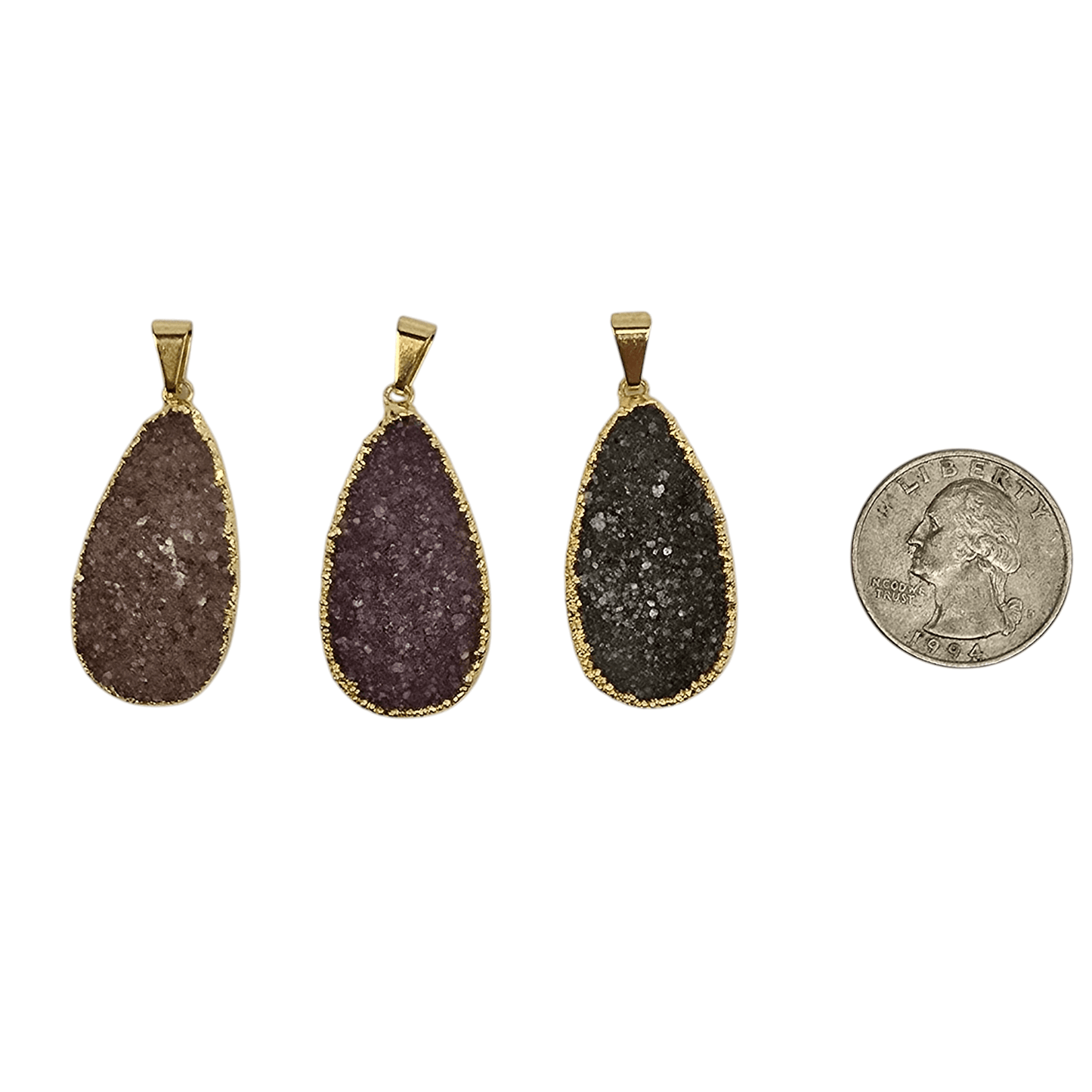 Amethyst Druzy Crystal Teardrop Pendant with 24k Gold Electroplated Edge and Bail