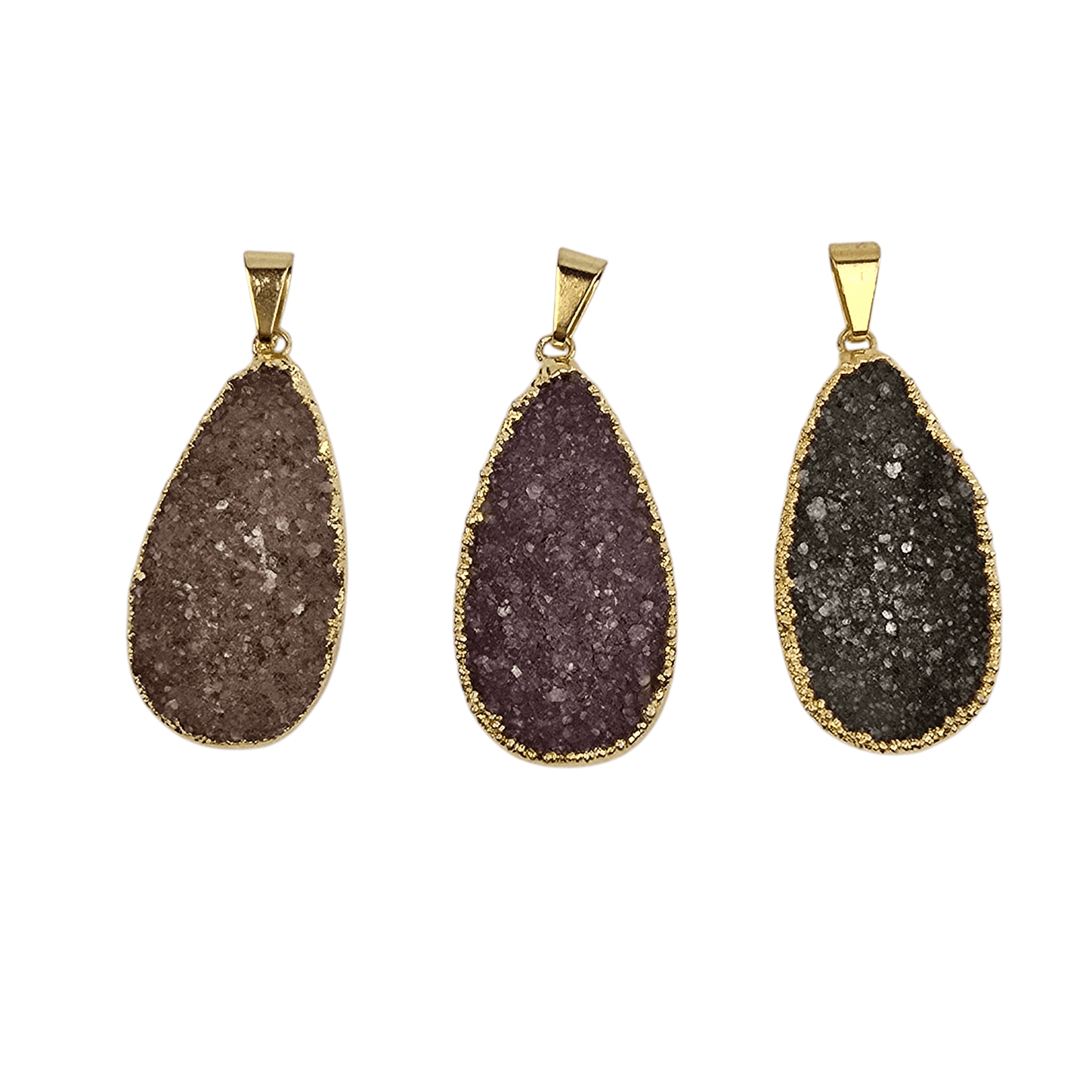 Amethyst Druzy Crystal Teardrop Pendant with 24k Gold Electroplated Edge and Bail
