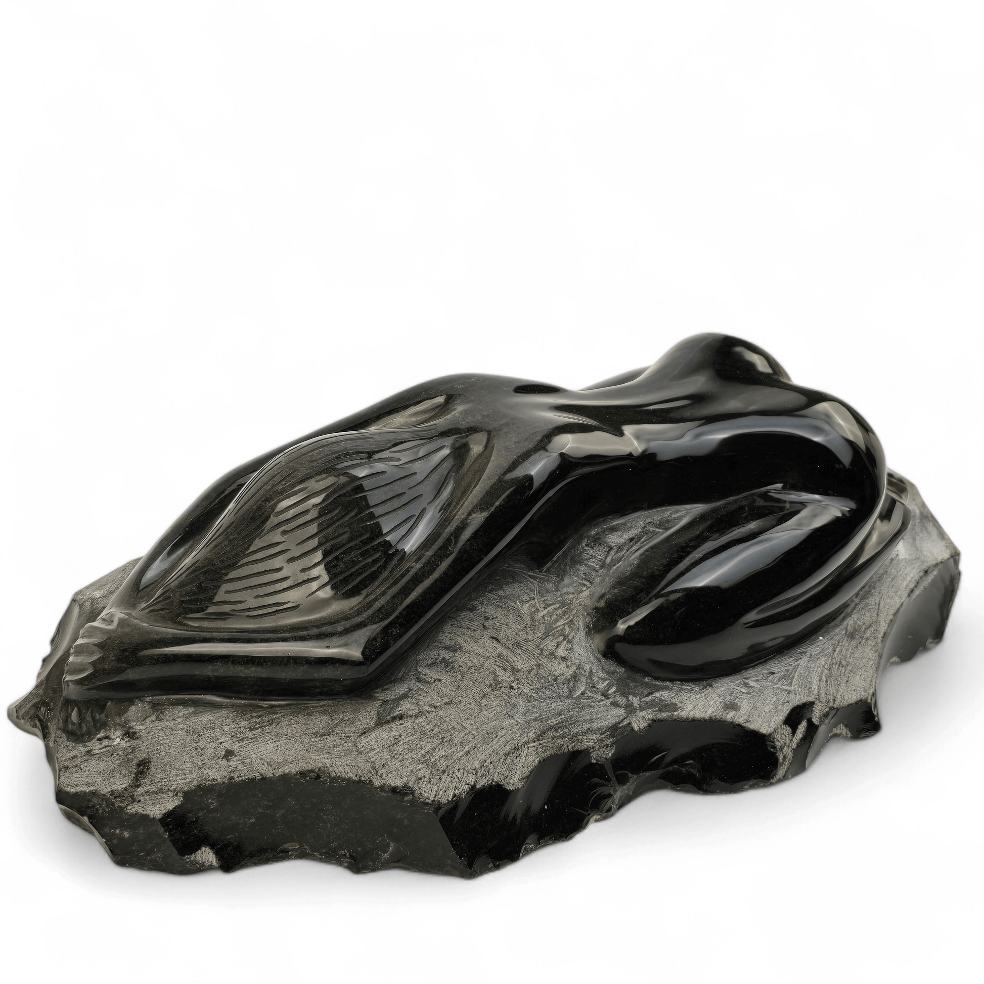 Silver Sheen Obsidian Yoga Goddess Crystal Sculpture - Child's Pose - One-of-a-Kind front view