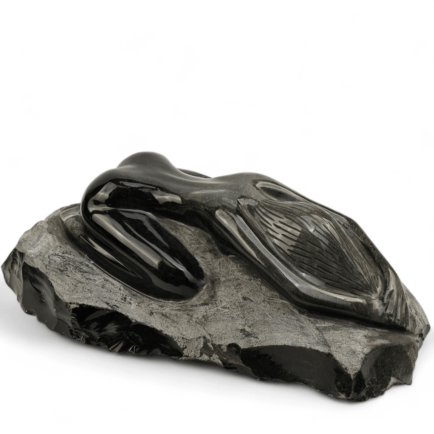 Silver Sheen Obsidian Yoga Goddess Crystal Sculpture - Child's Pose - One-of-a-Kind side view