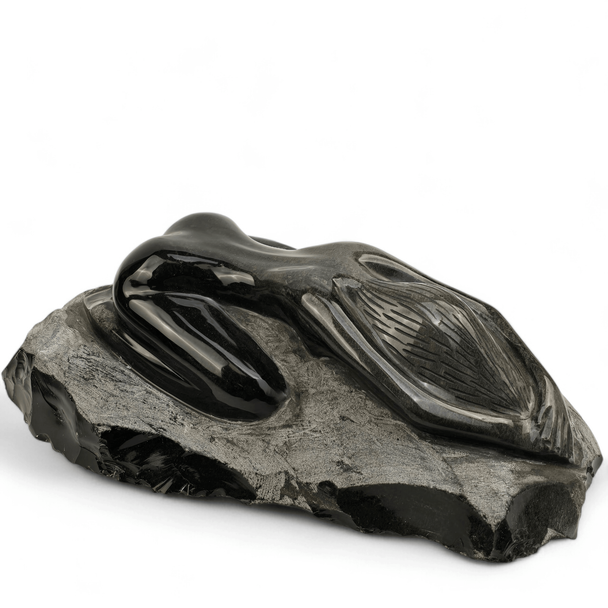 Silver Sheen Obsidian Yoga Goddess Crystal Sculpture - Child's Pose - One-of-a-Kind side view