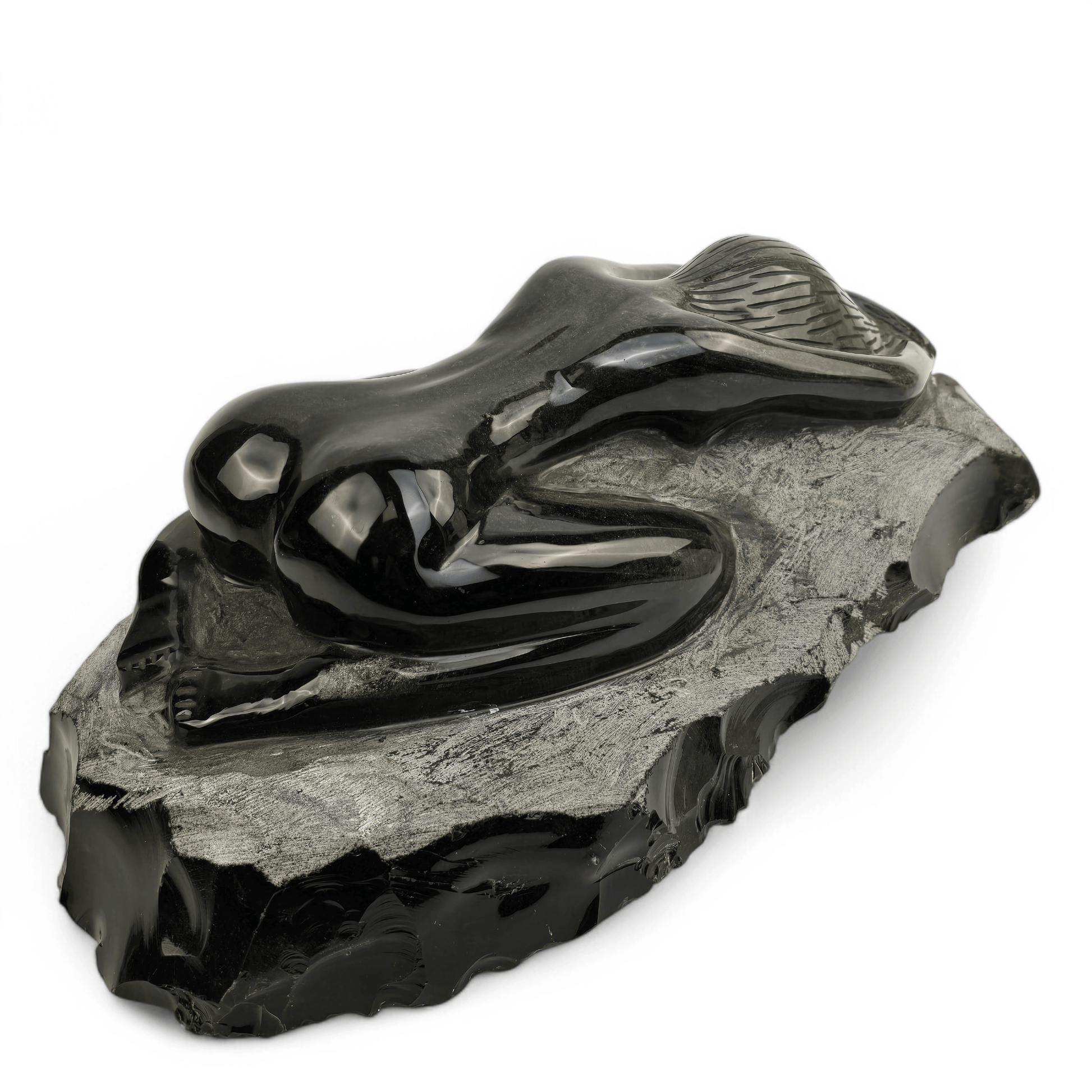 Silver Sheen Obsidian Yoga Goddess Crystal Sculpture - Child's Pose - One-of-a-Kind back view