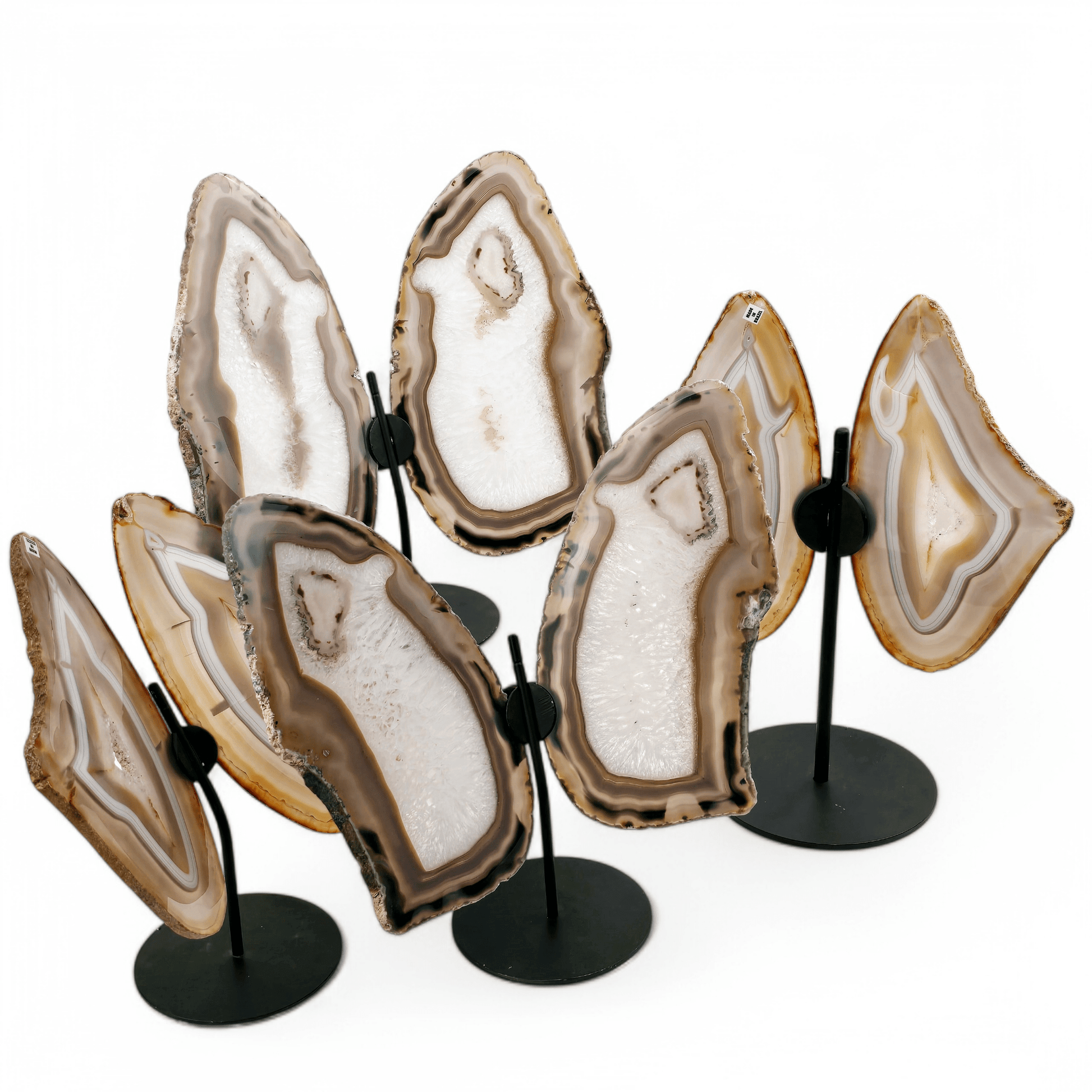 Agate Butterfly Wings - Crystal Slices Pair on Metal Stand - You Choose #2 all variants on white background