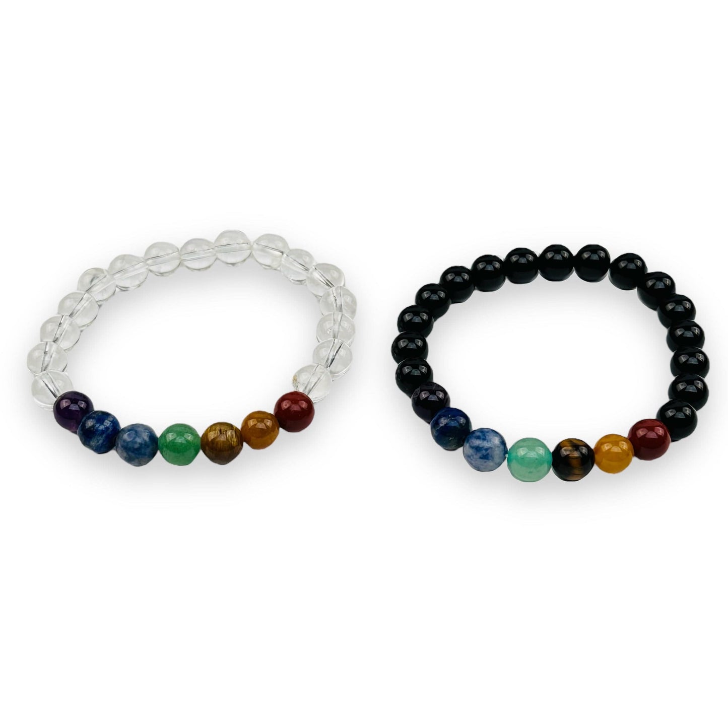 Chakra Bracelet with Crystal Quartz or Black Obsidian