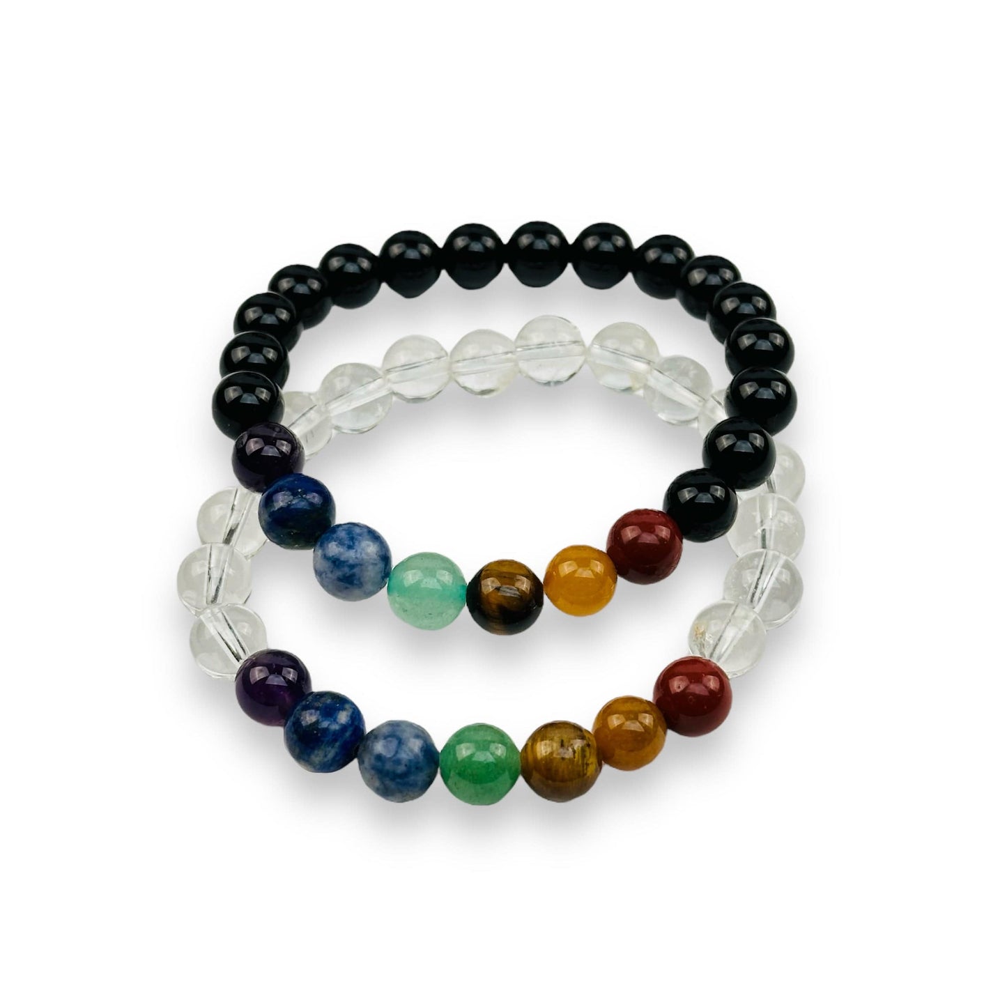 Chakra Bracelet with Crystal Quartz or Black Obsidian