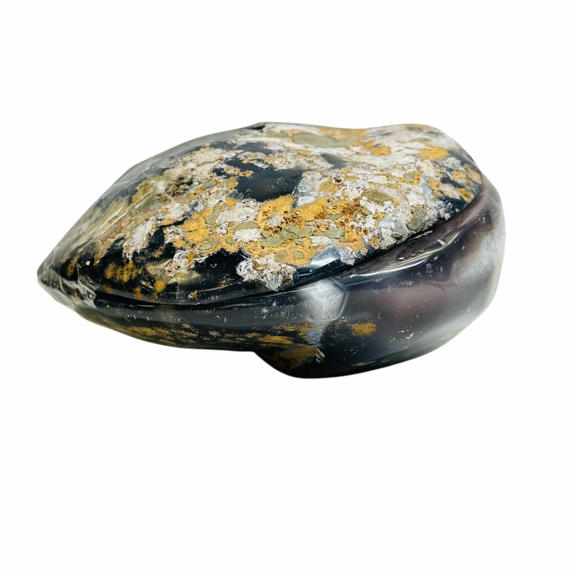 geode has been sliced in half to show the amethyst druzy 