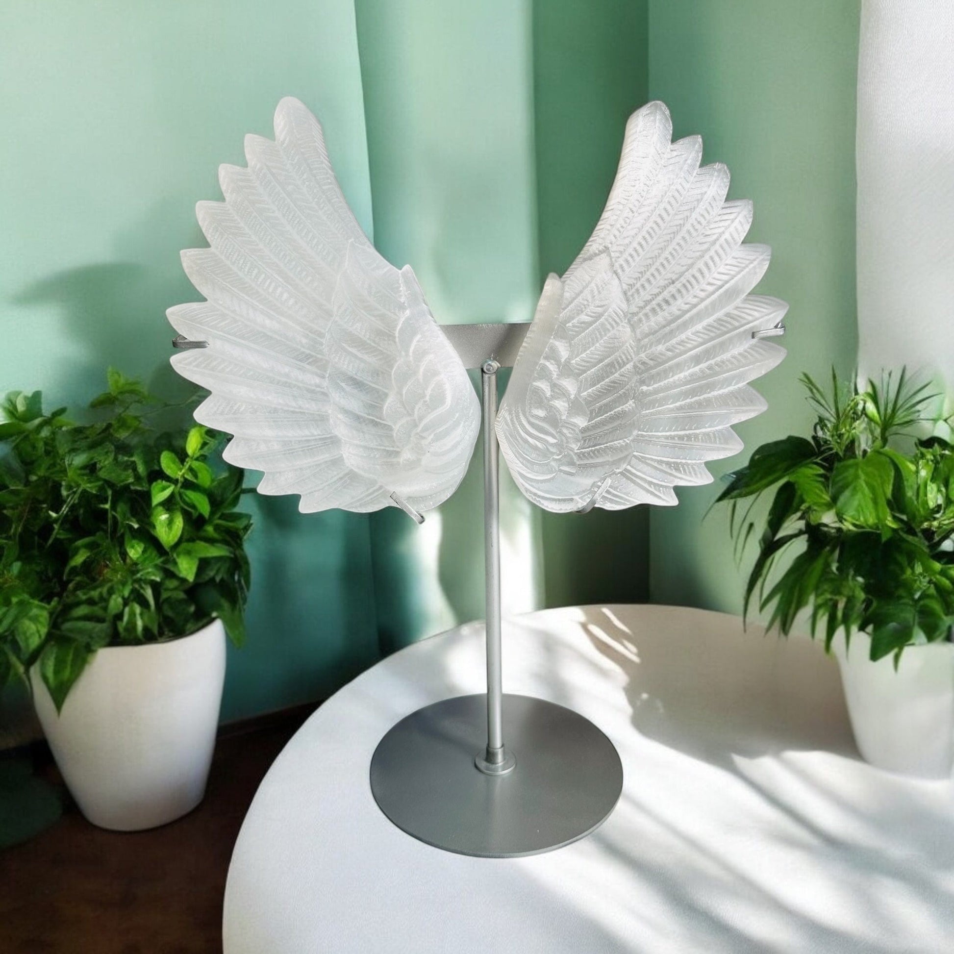 selenite wings displayed as home decor