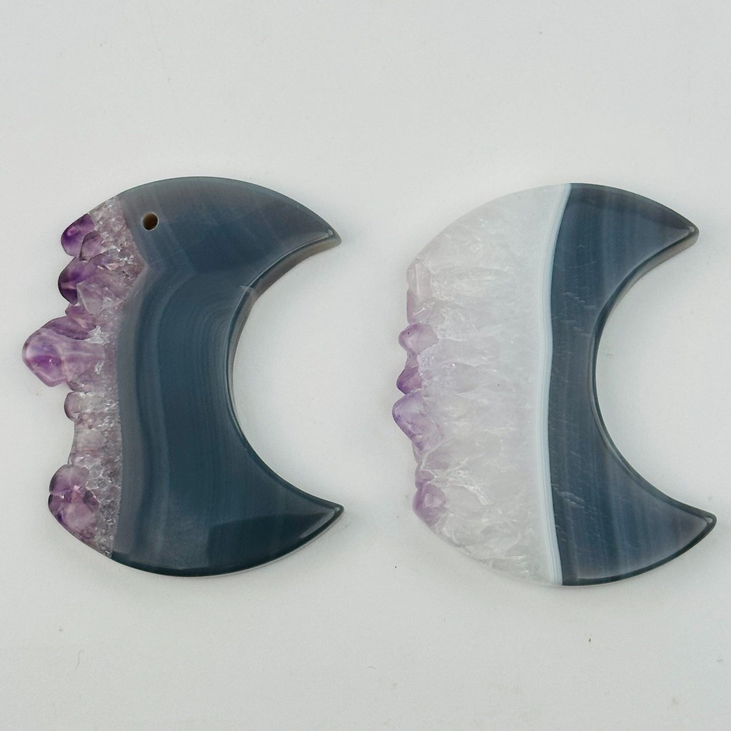 Large Amethyst Half Moon - Natural Druzy Crystal Carving - 60 mm