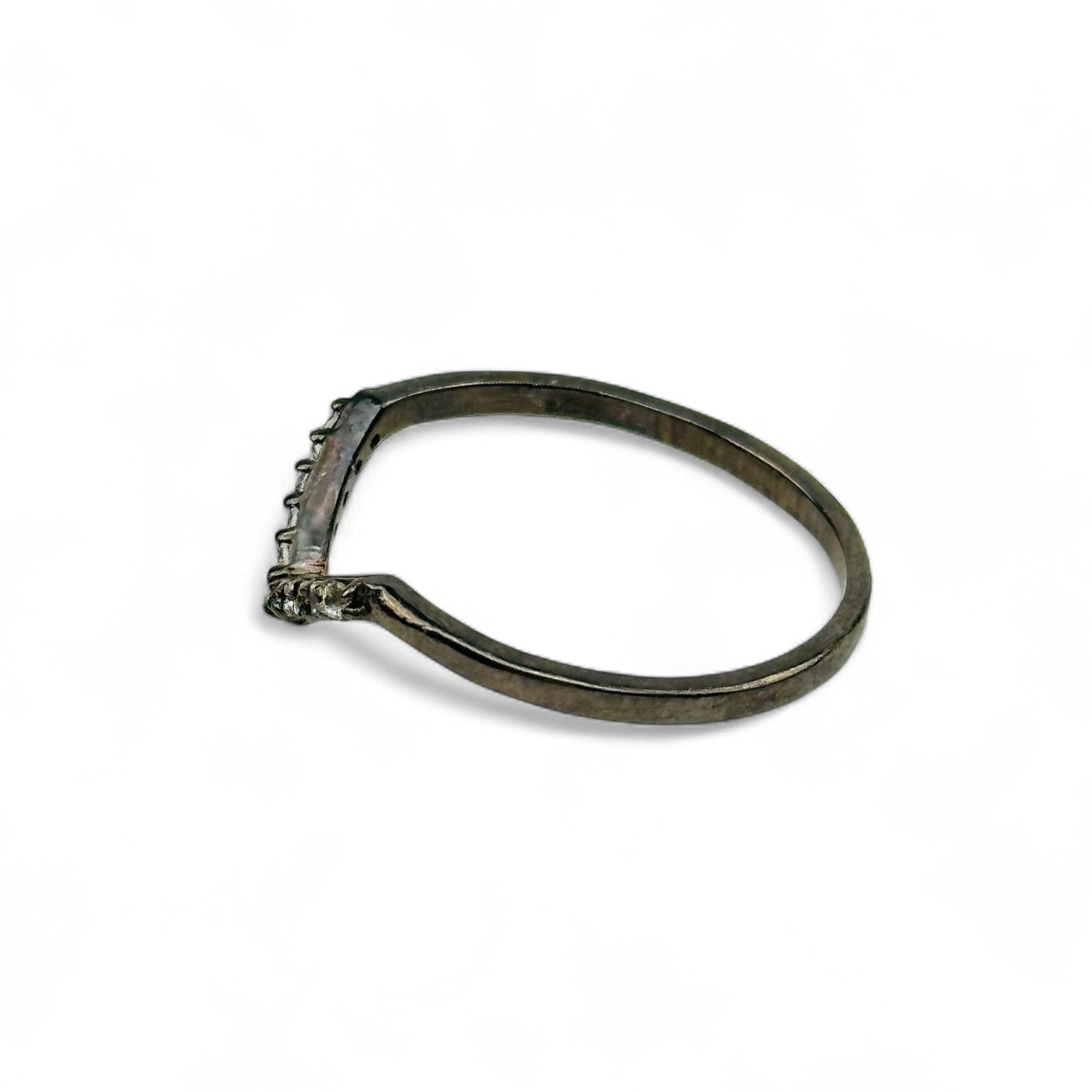 Oxidized Sterling Silver Chevron Midi Ring with White Topaz Gemstones