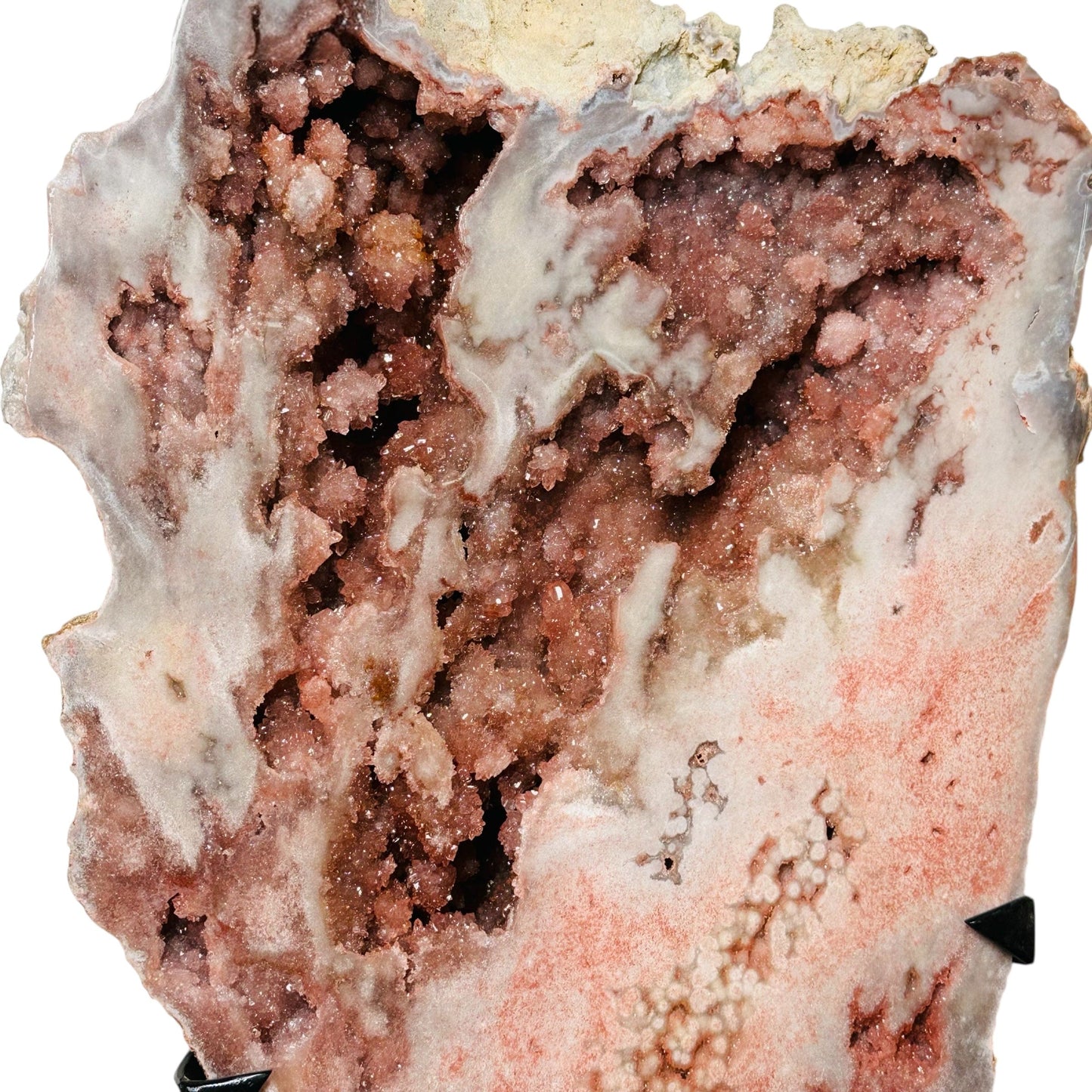 close up of the pink amethyst druzy crystals 