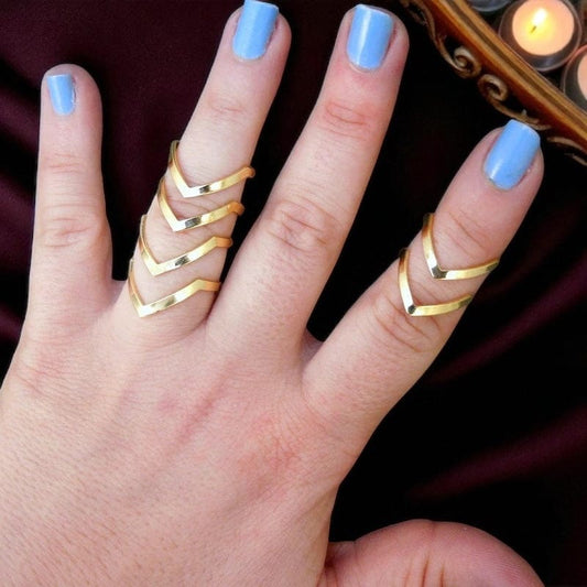 Gold Tone Chevron Midi Rings on hand for size reference 
