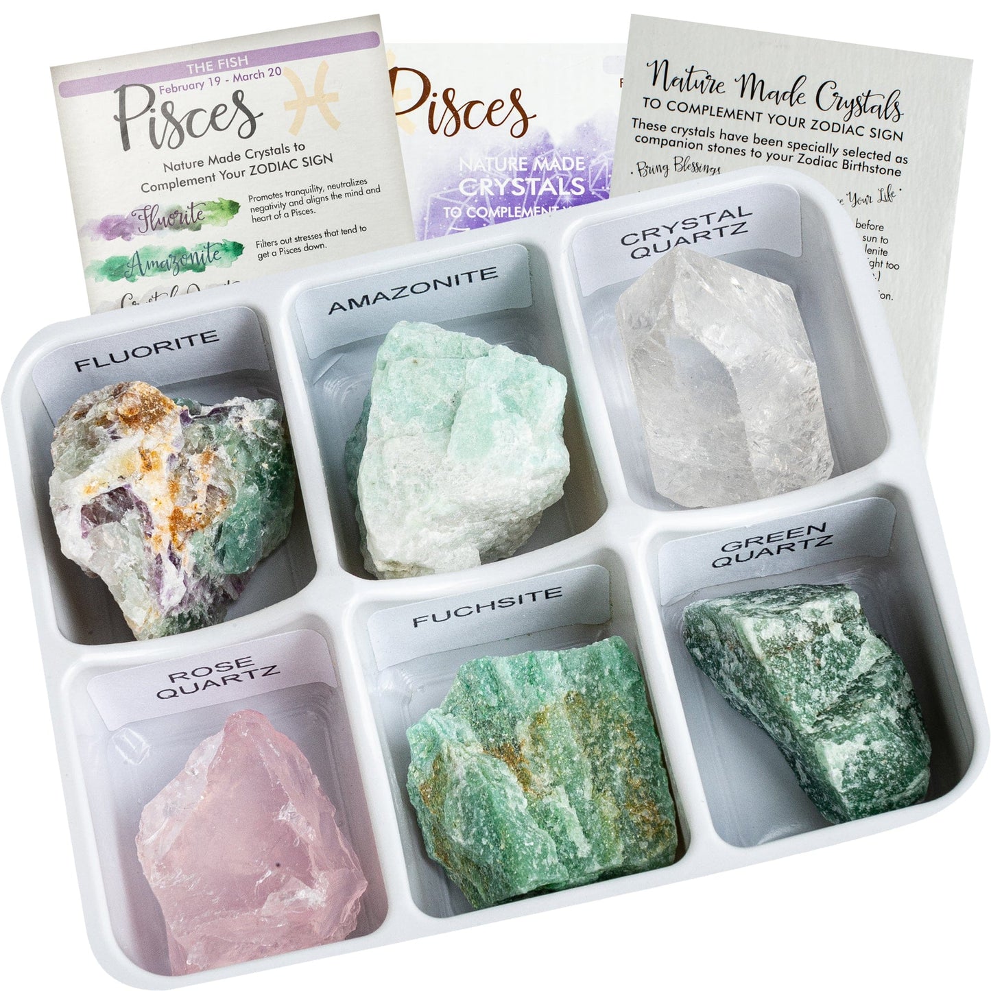 Photo of six crystals contained in the pisces horoscope box.