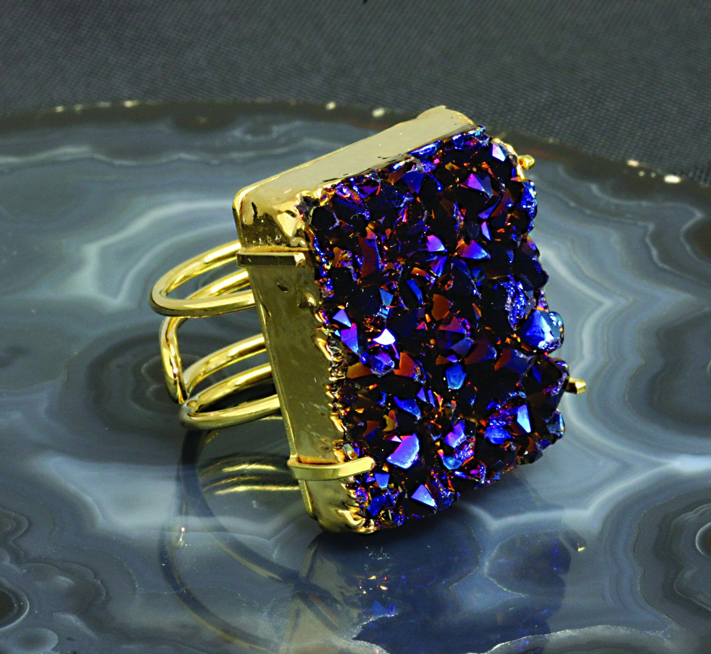 mystic druzy adjustable ring available in rainbow